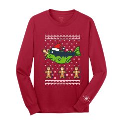 Karl's Fishing & Outdoors Karl's Bait & Tackle Ugly Fishmas Shirt - Bass Gingerbread