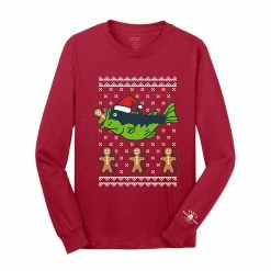 Karl's Fishing & Outdoors Karl's Bait & Tackle Ugly Fishmas Shirt - Bass Gingerbread