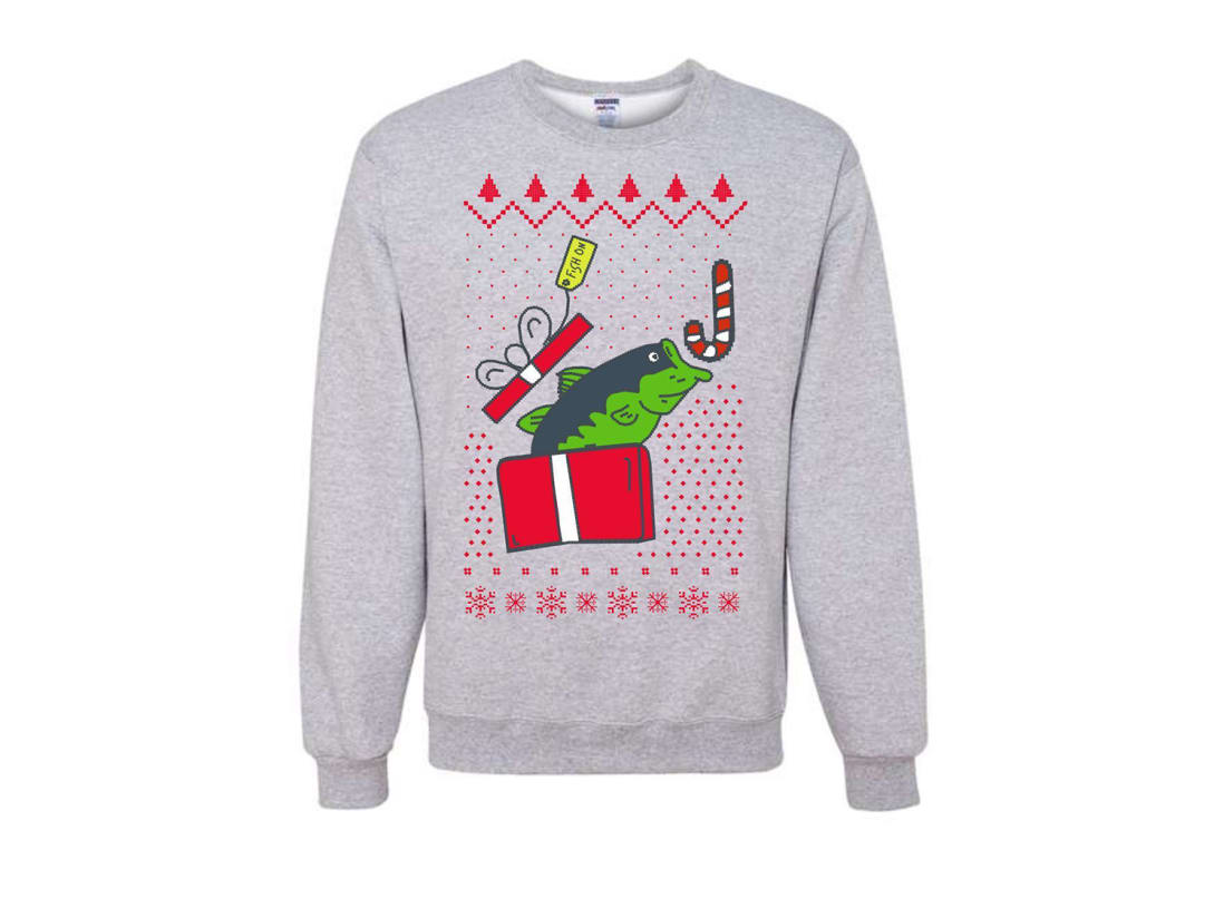 Ugly Fishmas Present Sweatshirt Karl's Fishing & Outdoors Ugly Fishmas Present Sweatshirt -ElaZtech store karls fishmas shirt grey 1 1